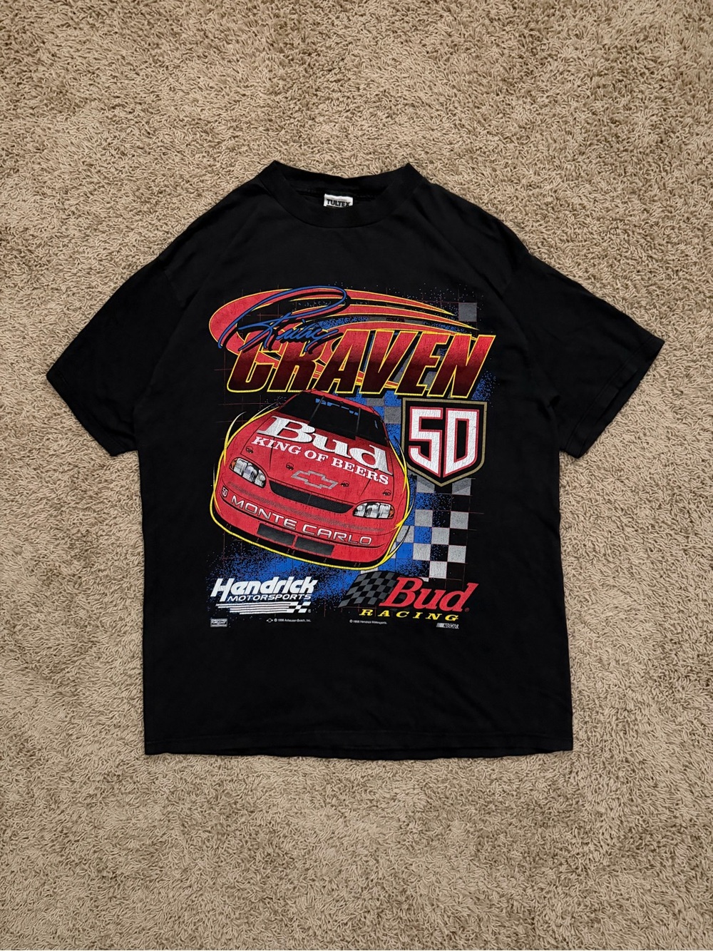 Vintage 1998 Ricky Craven Bud Racing T-Shirt XL All Over Print Tultex NASCAR